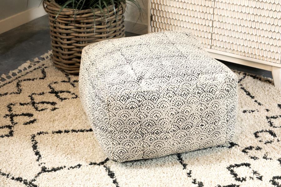 Landry Square Upholstered Floor Pouf Cream and Black