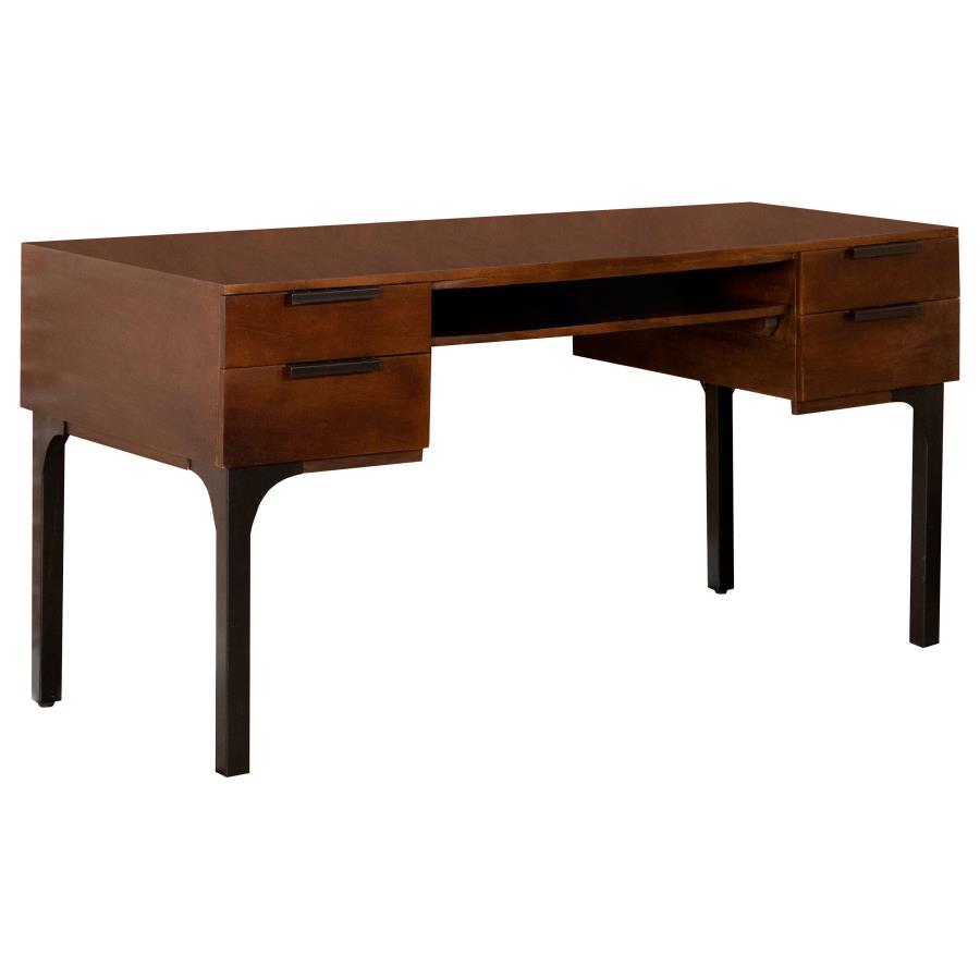 Portwall 4-drawer Writing Desk Brown and Matte Black