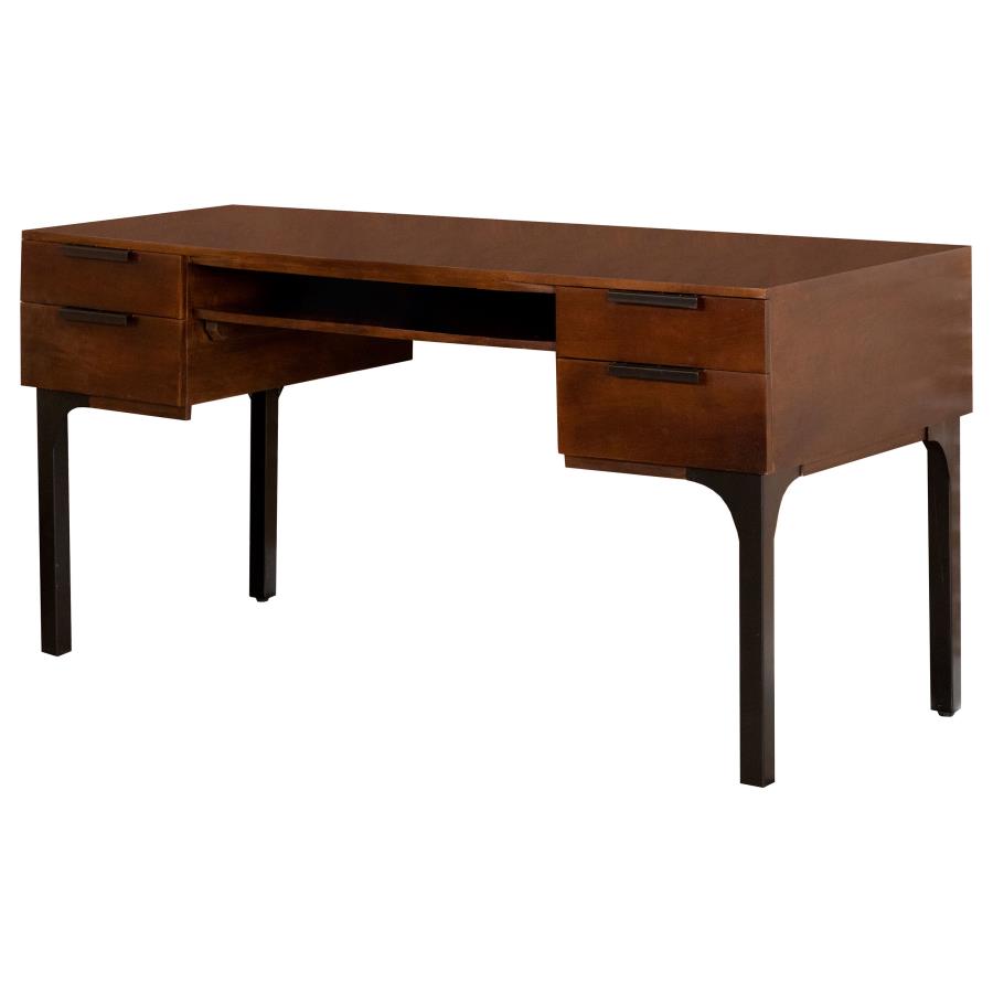 Portwall 4-drawer Writing Desk Brown and Matte Black