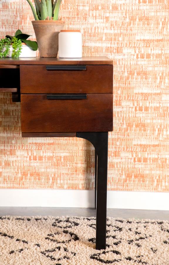 Portwall 4-drawer Writing Desk Brown and Matte Black