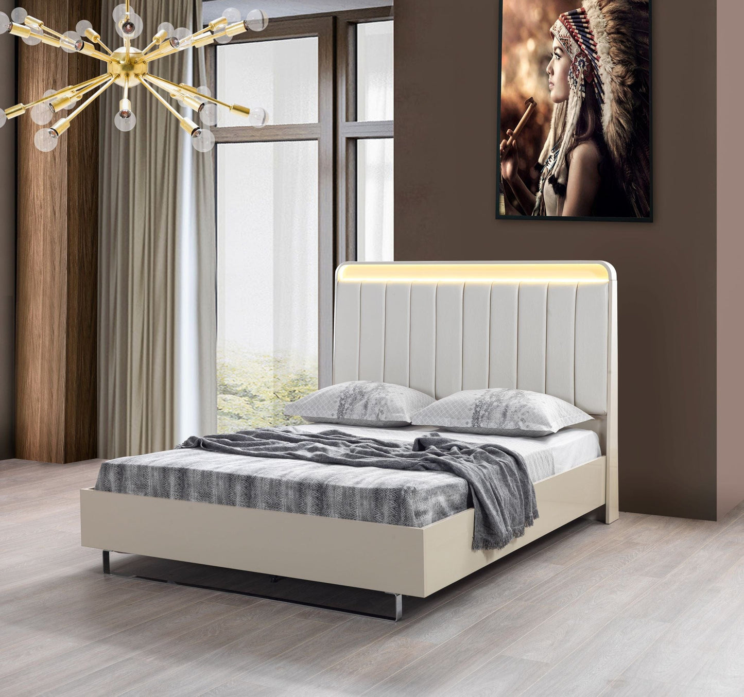 Viola Cream High Gloss Lacquer 4 pc Queen Bedroom Set