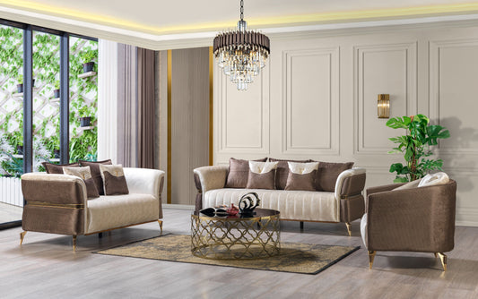 Leina Ivory-Coffee  Velvet Sofa & Loveseat