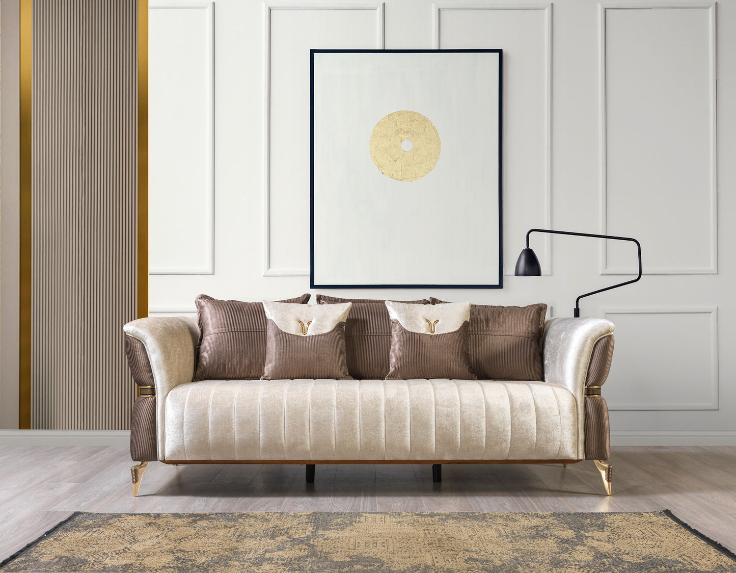 Leina Ivory-Coffee  Velvet Sofa & Loveseat