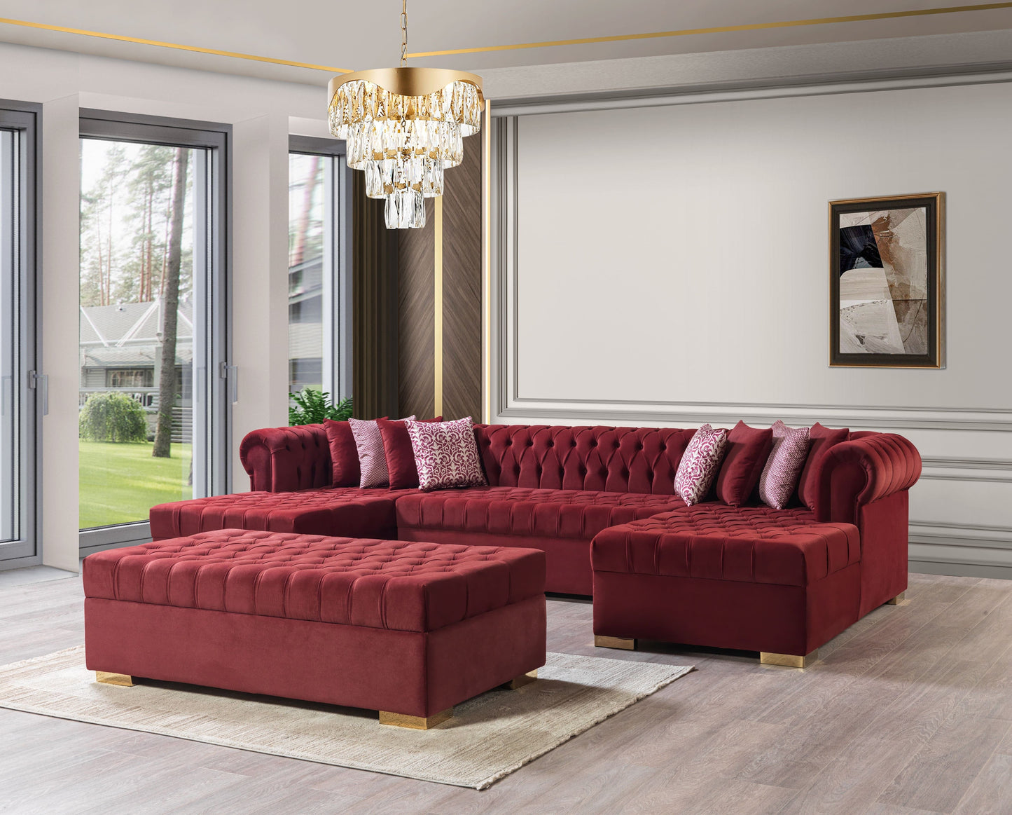 Lauren Maroon Velvet Double Chaise Sectional