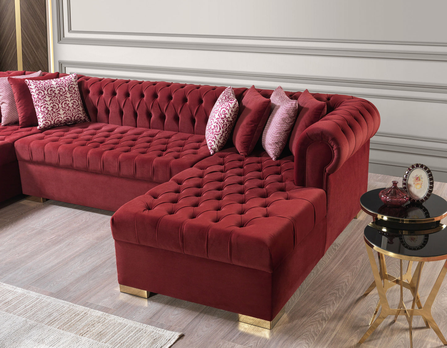 Lauren Maroon Velvet Double Chaise Sectional