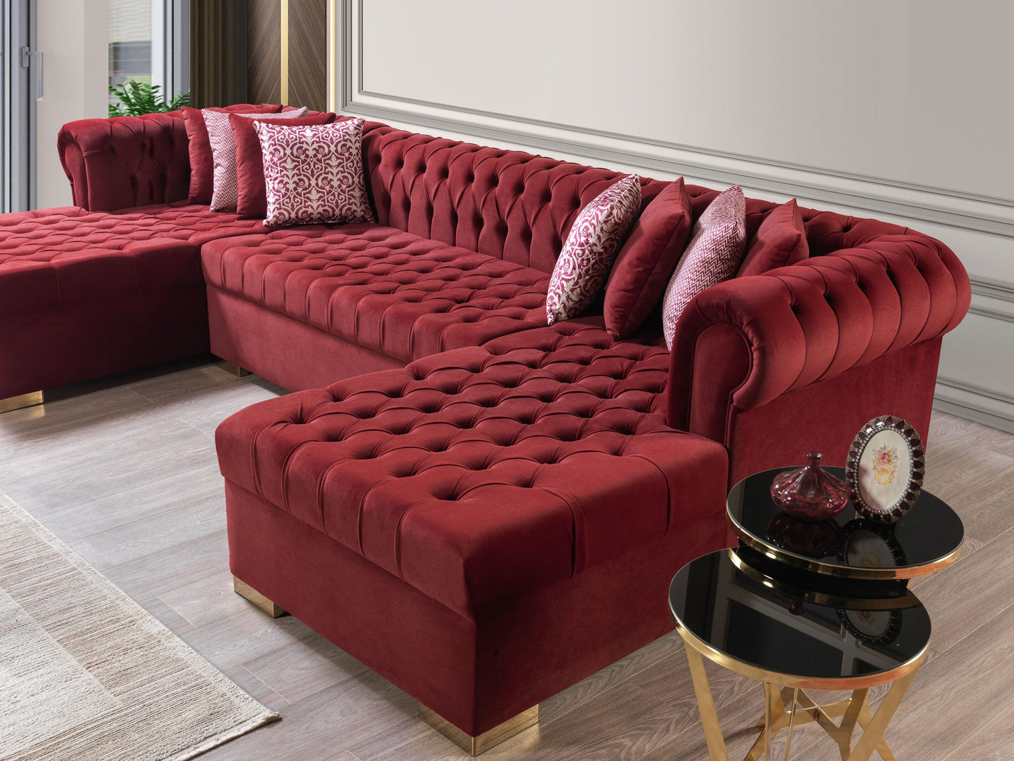 Lauren Maroon Velvet Double Chaise Sectional