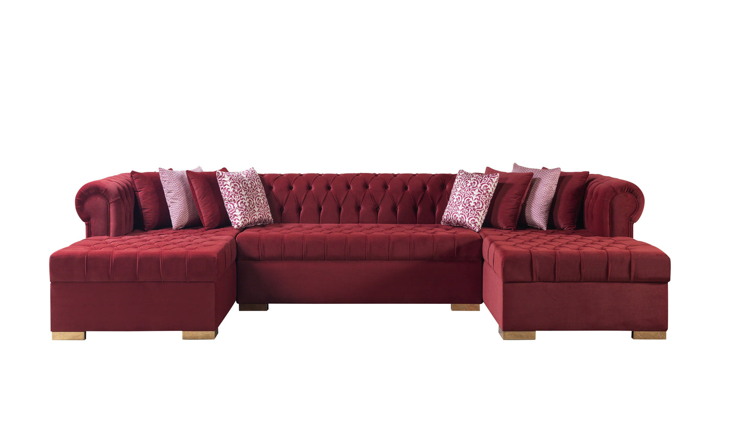 Lauren Maroon Velvet Double Chaise Sectional