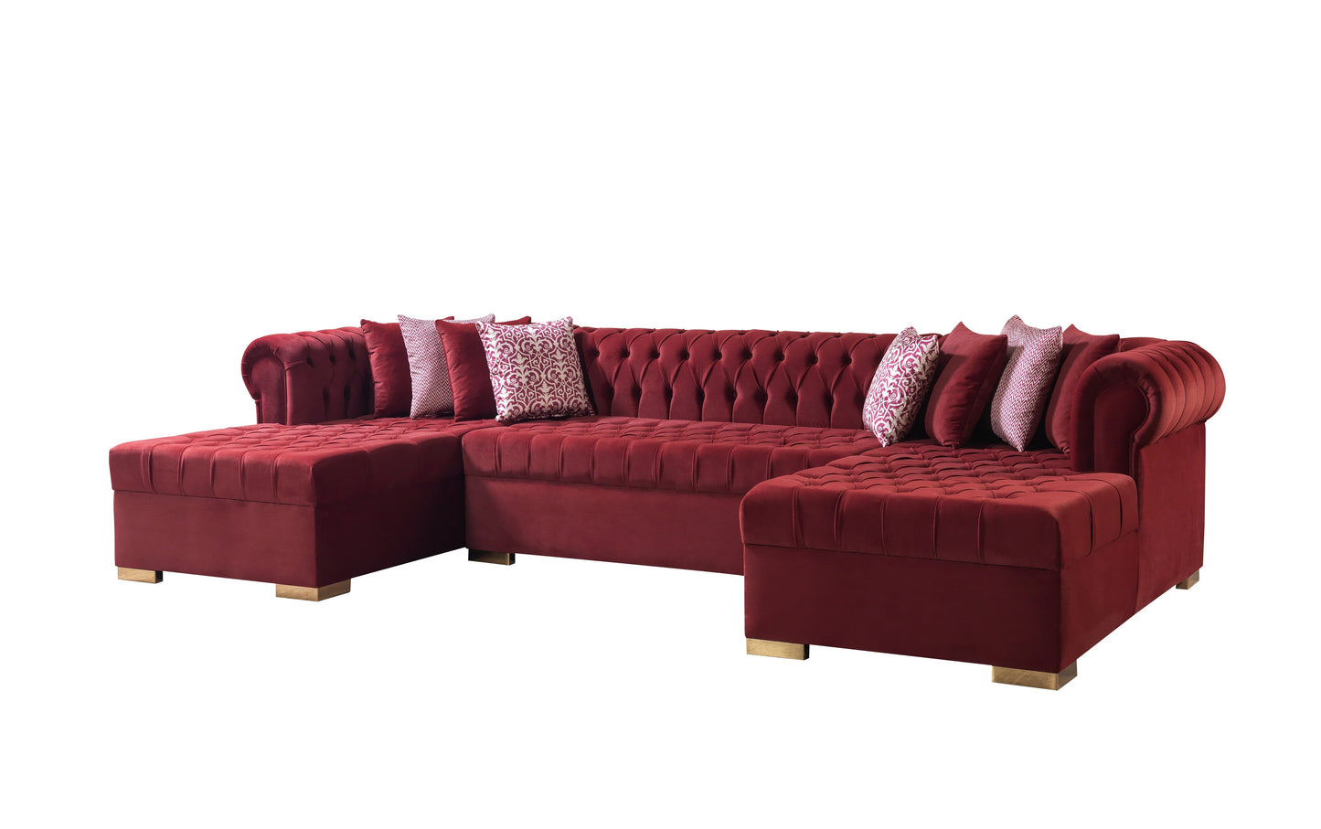 Lauren Maroon Velvet Double Chaise Sectional