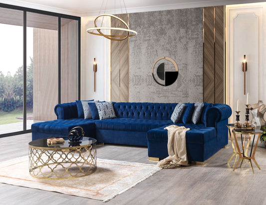 Lauren Navy Velvet Double Chaise Sectional