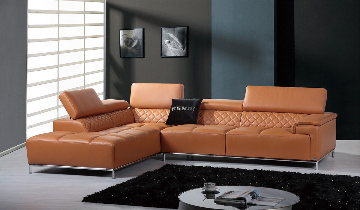 Divani Casa Citadel - Modern Orange Italian Leather Left Facing Sectional Sofa