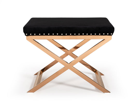 Modrest Alexia Modern Black Velvet & Rosegold Stool