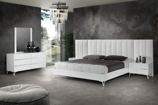 Nova Domus Angela - Italian Modern White Eco Leather Bed w/ Nightstands and Wings