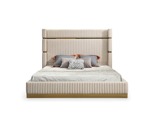 Modrest- Sterling Modern Beige Bonded Leather & Gold Bed