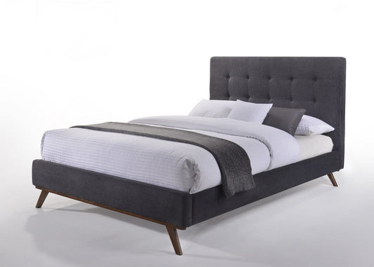 Modrest Addison Mid-Century Modern Grey Fabric & Walnut Bed