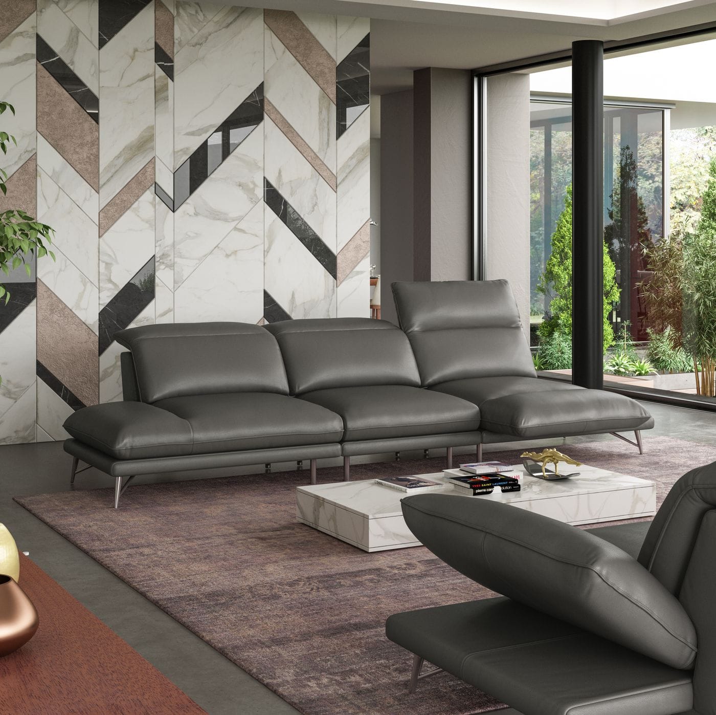 Coronelli Collezioni Milano - Italian Modern Leather Grey Reversible Sectional Sofa