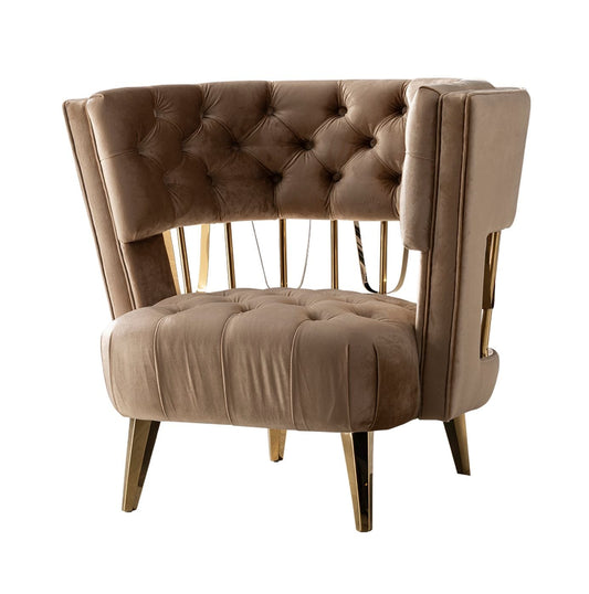 Divani Casa Courtney - Beige & Gold Fabric Lounge Chair