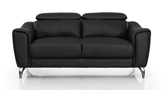 Divani Casa Danis - Modern Black Leather Loveseat