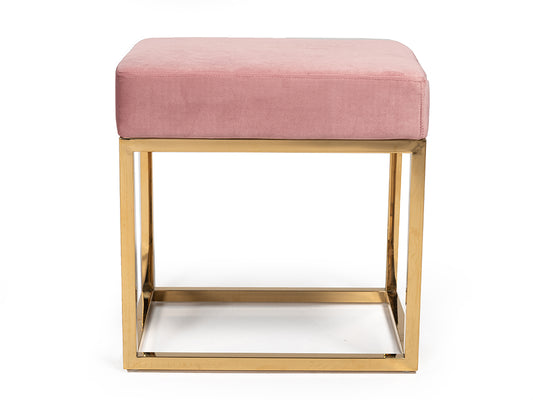 Modrest Downey Modern Pink Velvet & Gold Stool Ottoman