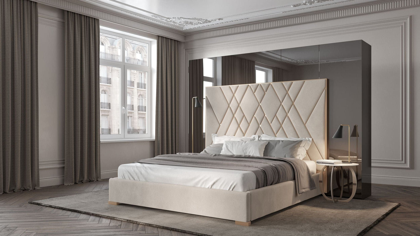 Modrest Eldora - Glam Beige Velvet and Brushed Brass CK Bed