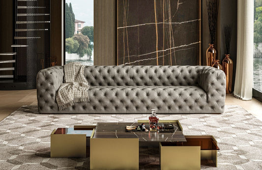 Coronelli Collezioni Ellington - Italian Grey Nubuck Leather 4-Seater Sofa
