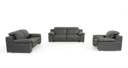 Estro Salotti Evergreen Modern Black Italian Leather Sofa Set