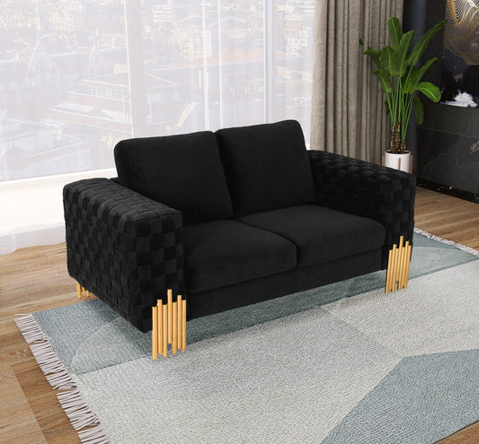 Divani Casa Georgia- Modern Velvet Glam Black + Gold Loveseat