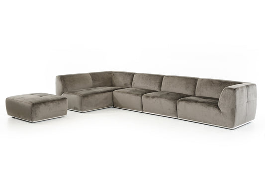 Divani Casa Hawthorn - Modern Grey Fabric Modular Left Facing Sectional Sofa + Ottoman