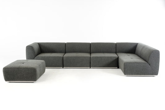 Divani Casa Hawthorn - Modern Grey Fabric Modular Right Facing Sectional Sofa + Ottoman