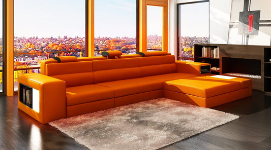 Polaris Mini Orange Contemporary Bonded Leather Right Facing Sectional Sofa