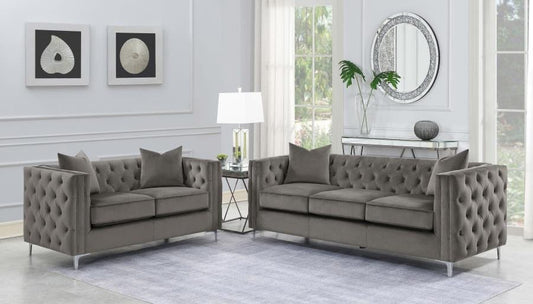 Phoebe 2-piece Tufted Tuxedo Arms Living Room Set Urban Bronze