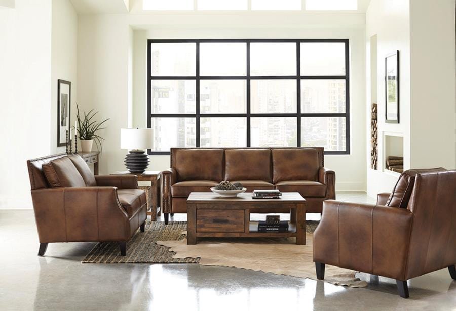 Leaton 3-piece Recessed Arms Living Room Set Brown Sugar