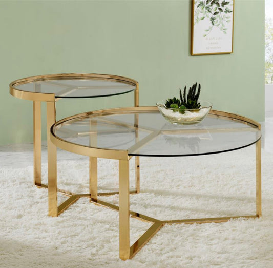 em Delia 2-piece Round Nesting Table Clear and Gold