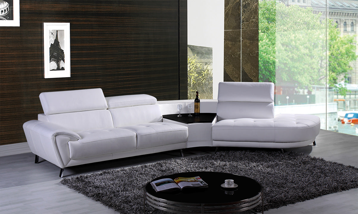 Divani Casa Raizel Modern White Leather Sectional Sofa w/ Right Facing Chaise