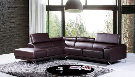 Divani Casa Wisteria Modern Brown Leather Sectional Sofa w/ Left Facing Chaise