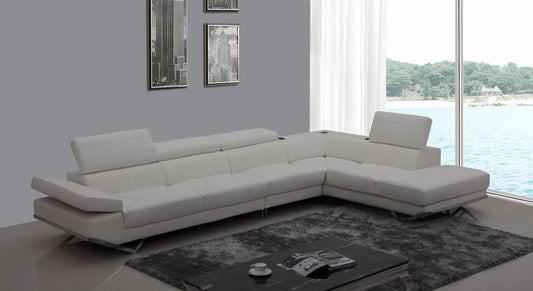 Divani Casa Kerria Modern White Leather Sectional Sofa w/ Audio System