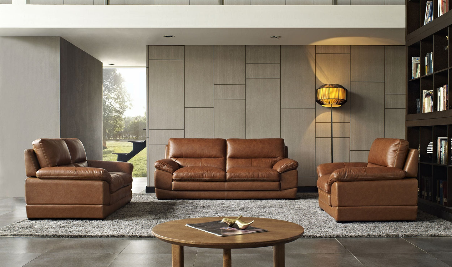 Divani Casa Kendrick - Traditional Modern Cognac Leather Sofa Set