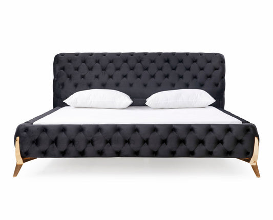 Queen Modrest Legend - Modern Black Velvet &amp; Rosegold Bed