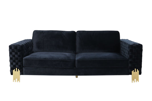 Divani Casa Lori - Modern Velvet Glam Black & Gold Sofa