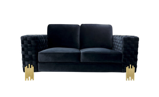 Divani Casa Lori - Modern Velvet Glam Black & Gold Loveseat