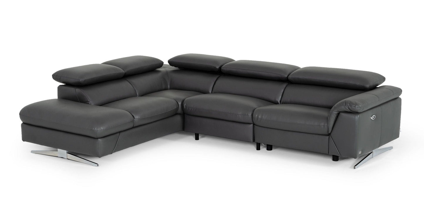 Divani Casa Maine - Modern Dark Grey Eco-Leather Left Facing Sectional Sofa with Recliner