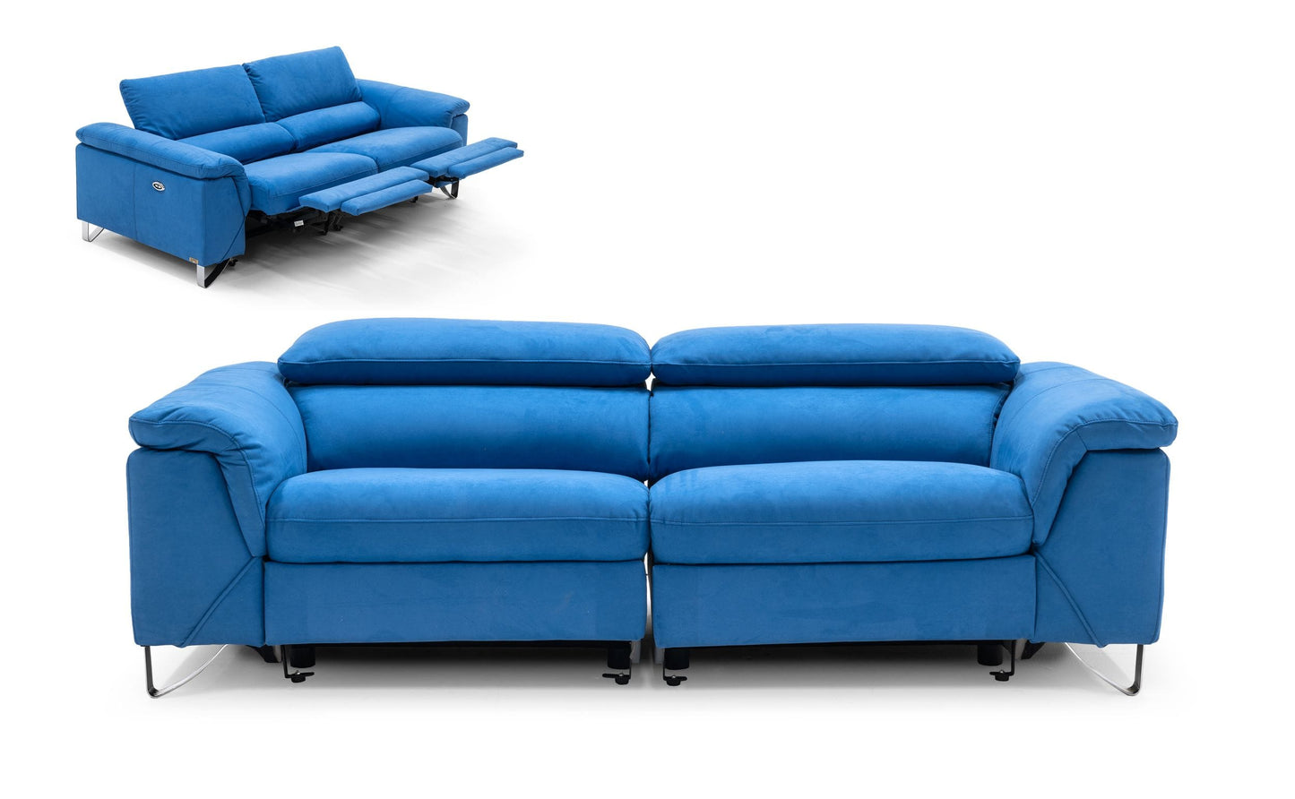 Divani Casa Maine - Modern Royal Blue Fabric Sofa w/ Electric Recliners