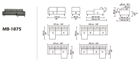 Divani Casa Kenton - Modern Grey Fabric Right Facing Sectional Sofa