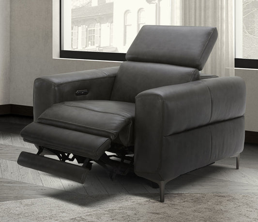 Divani Casa Meadow Dk Grey Leather Electric Recliner with Electric Headrest