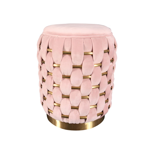 Divani Casa Meeker - Pink Velvet + Gold Woven Ottoman