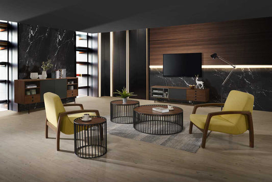 Modrest Bronson Mid-Century Modern Yellow & Walnut Accent Chair