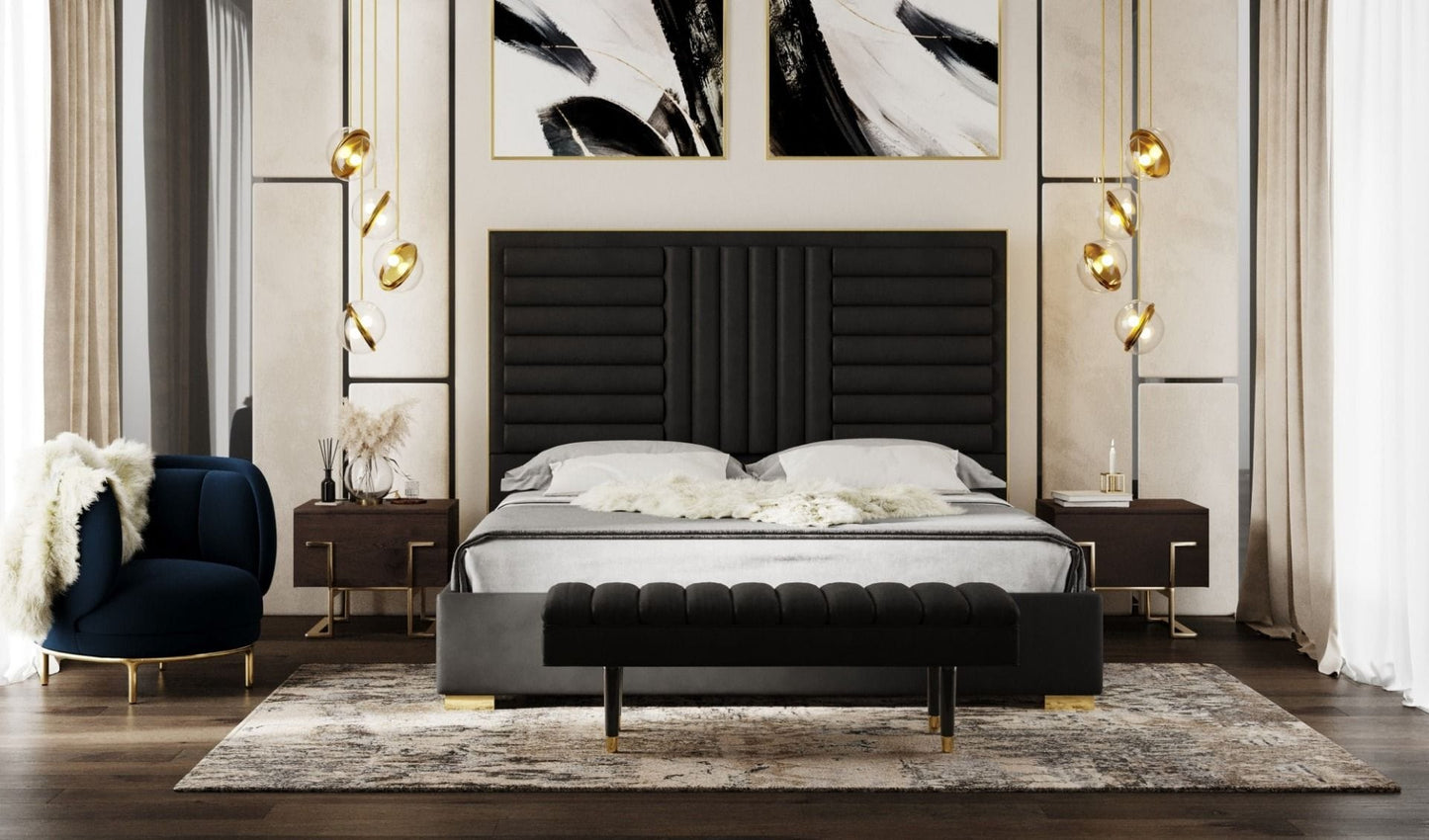 Eastern King Modrest Daystar - Modern Black Velvet andGold Bed