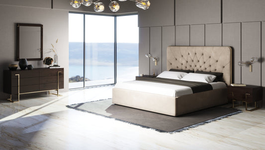 Modrest Moontide - Glam Beige Velvet and Brushed Brass EK Bedroom Set