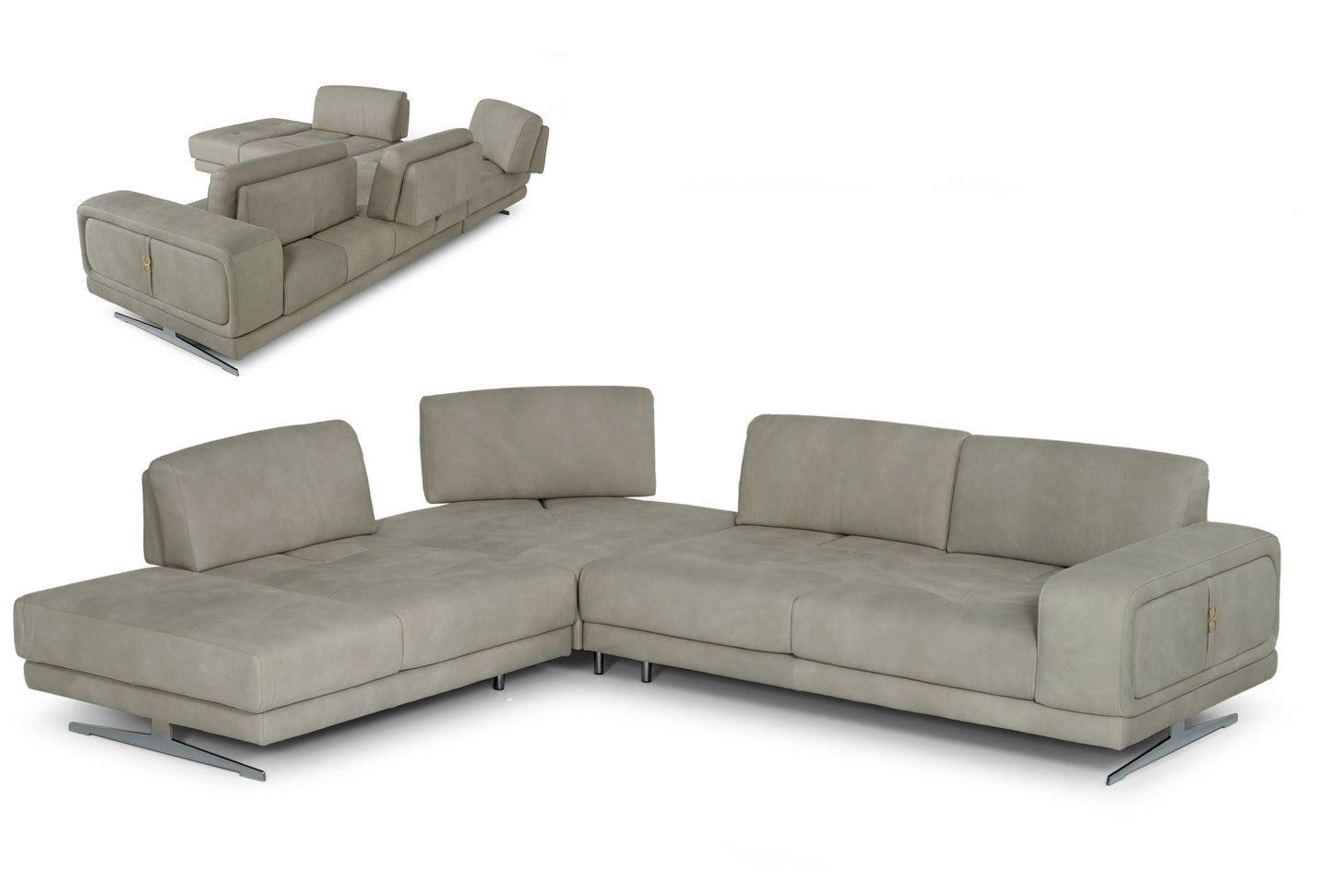 Coronelli Collezioni Mood - Italian Grey Leather Left Facing Sectional Sofa