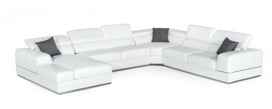 Divani Casa Pella - Modern White Italian Leather U Shaped Sectional Sofa