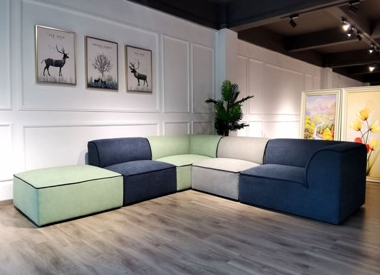 Divani Casa Polo - Modern Green + Blue + Grey Fabric Modular Sectional Sofa